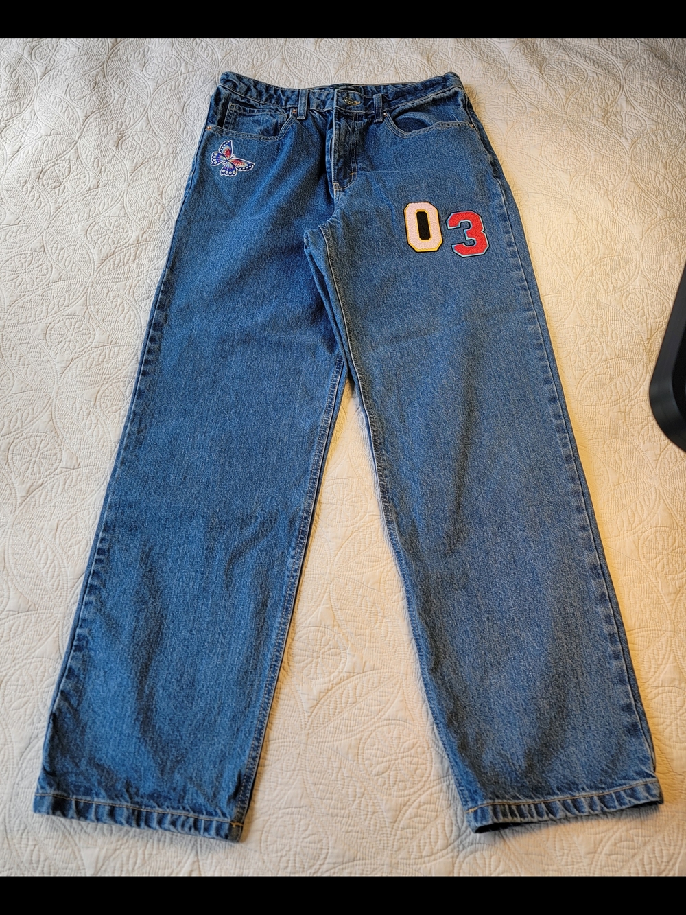 Wild Fable High Rise Jeans Blue Denim Butterfly Patch Women's Regular 8